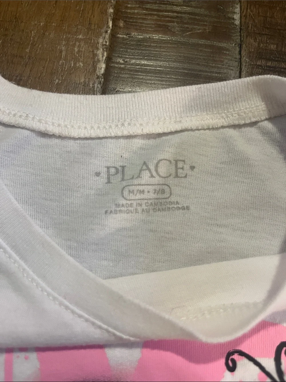Place White Long Sleeve Tee with Pink Rose and Black Heart Accents